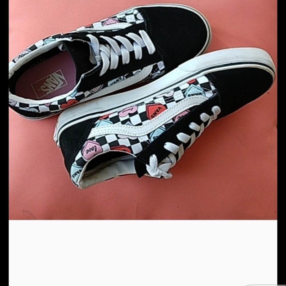 Vans Black&White Checkered Hearts Sneakers with Pink Accents